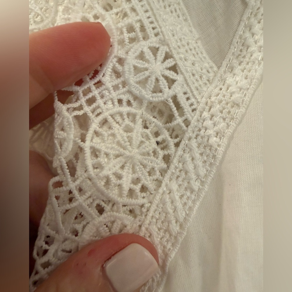 NWT En Saison Tiered Lace Detail Midi Dress White Size Medium 100% Cotton - Picture 8 of 10